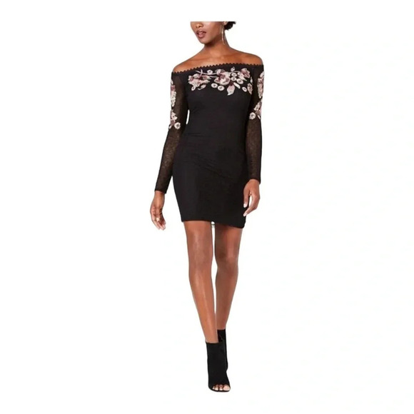 Guess mesh dot‎ embroidered off shoulder dress S - Picture 3 of 8